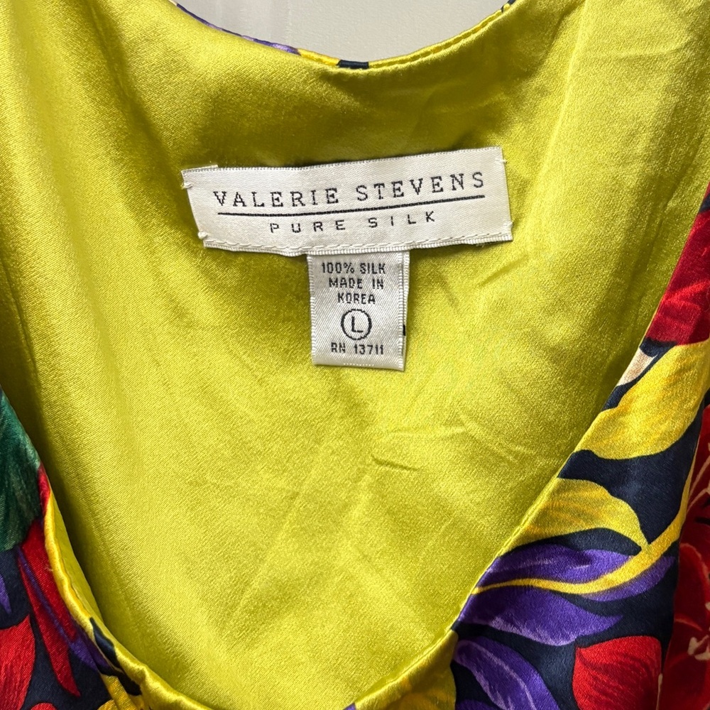 100% Silk Valerie Stevens Vibrant Floral Tank Top - Red, Yellow, Purple - Picture 2 of 5
